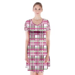 Pink plaid pattern Short Sleeve V