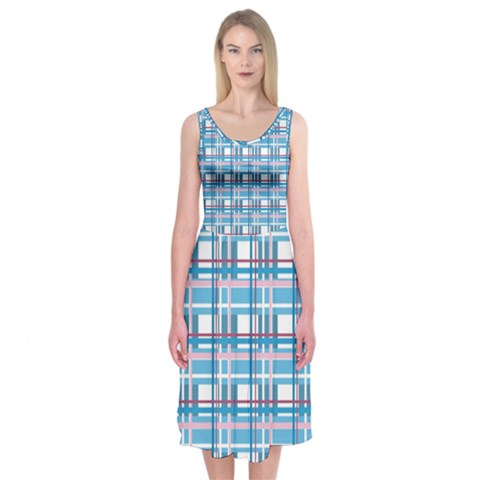 Blue plaid pattern Midi Sleeveless Dress from ArtsNow.com