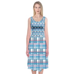 Blue plaid pattern Midi Sleeveless Dress from ArtsNow.com