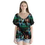 Christmas Lights V-Neck Flutter Sleeve Top