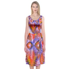 Crystal Star Dance, Abstract Purple Orange Midi Sleeveless Dress from ArtsNow.com