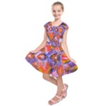 Crystal Star Dance, Abstract Purple Orange Kids  Short Sleeve Dress