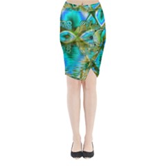 Crystal Gold Peacock, Abstract Mystical Lake Midi Wrap Pencil Skirt from ArtsNow.com