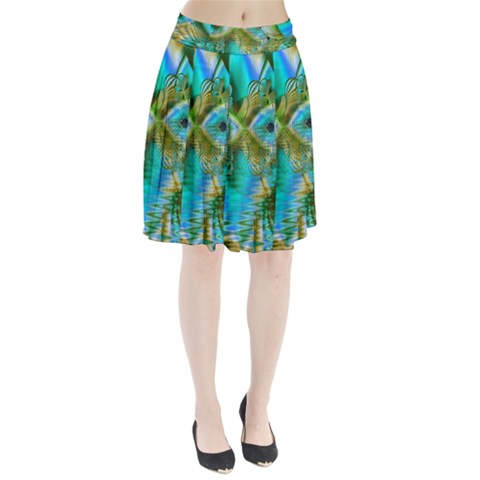 Crystal Gold Peacock, Abstract Mystical Lake Pleated Skirt from ArtsNow.com