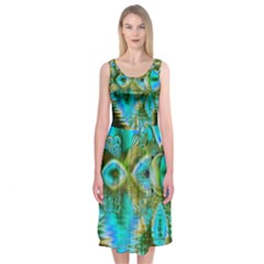 Crystal Gold Peacock, Abstract Mystical Lake Midi Sleeveless Dress from ArtsNow.com