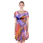 Crystal Star Dance, Abstract Purple Orange Short Sleeve V-neck Flare Dress