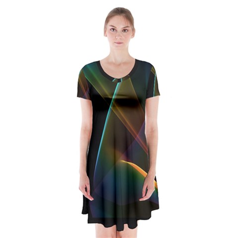 Abstract Rainbow Lily, Colorful Mystical Flower  Short Sleeve V