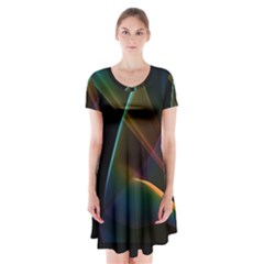 Abstract Rainbow Lily, Colorful Mystical Flower  Short Sleeve V