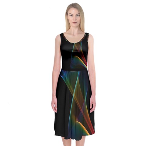 Abstract Rainbow Lily, Colorful Mystical Flower  Midi Sleeveless Dress from ArtsNow.com