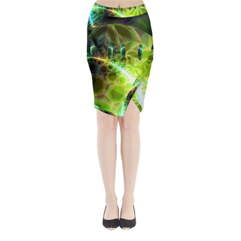 Dawn Of Time, Abstract Lime & Gold Emerge Midi Wrap Pencil Skirt from ArtsNow.com