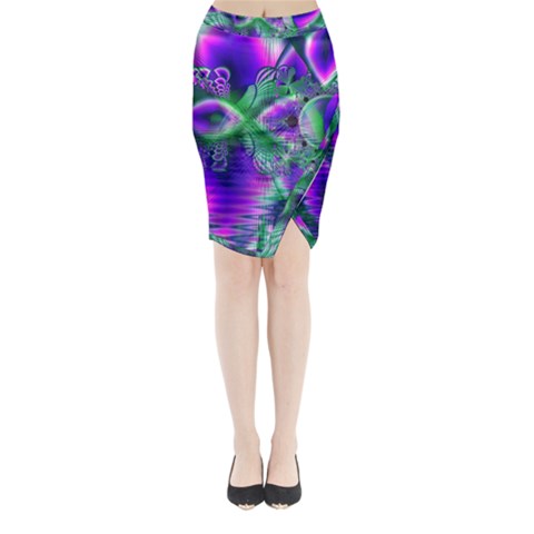 Evening Crystal Primrose, Abstract Night Flowers Midi Wrap Pencil Skirt from ArtsNow.com