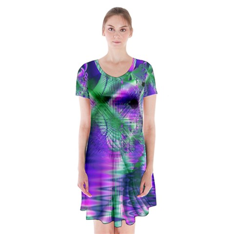 Evening Crystal Primrose, Abstract Night Flowers Short Sleeve V