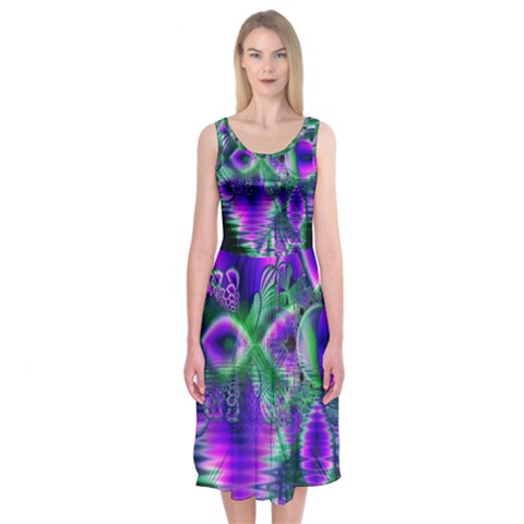 Evening Crystal Primrose, Abstract Night Flowers Midi Sleeveless Dress from ArtsNow.com