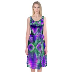 Evening Crystal Primrose, Abstract Night Flowers Midi Sleeveless Dress from ArtsNow.com