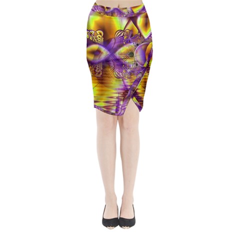 Golden Violet Crystal Palace, Abstract Cosmic Explosion Midi Wrap Pencil Skirt from ArtsNow.com