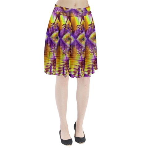 Golden Violet Crystal Palace, Abstract Cosmic Explosion Pleated Skirt from ArtsNow.com