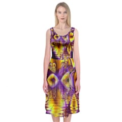 Golden Violet Crystal Palace, Abstract Cosmic Explosion Midi Sleeveless Dress from ArtsNow.com