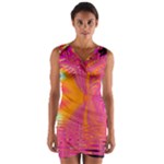 Magenta Boardwalk Carnival, Abstract Ocean Shimmer Wrap Front Bodycon Dress