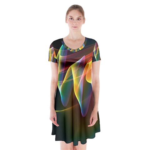 Northern Lights, Abstract Rainbow Aurora Short Sleeve V