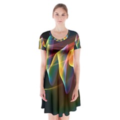 Northern Lights, Abstract Rainbow Aurora Short Sleeve V