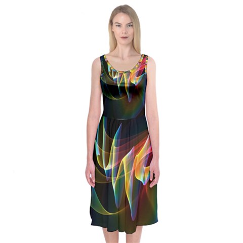 Northern Lights, Abstract Rainbow Aurora Midi Sleeveless Dress from ArtsNow.com