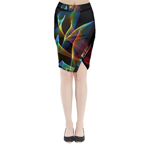 Peacock Symphony, Abstract Rainbow Music Midi Wrap Pencil Skirt from ArtsNow.com