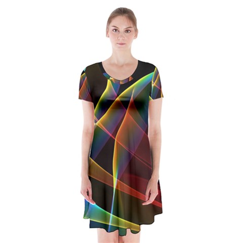 Peacock Symphony, Abstract Rainbow Music Short Sleeve V