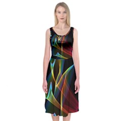 Peacock Symphony, Abstract Rainbow Music Midi Sleeveless Dress from ArtsNow.com