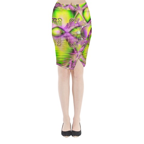 Raspberry Lime Mystical Magical Lake, Abstract  Midi Wrap Pencil Skirt from ArtsNow.com