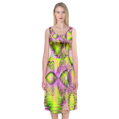 Raspberry Lime Mystical Magical Lake, Abstract  Midi Sleeveless Dress from ArtsNow.com