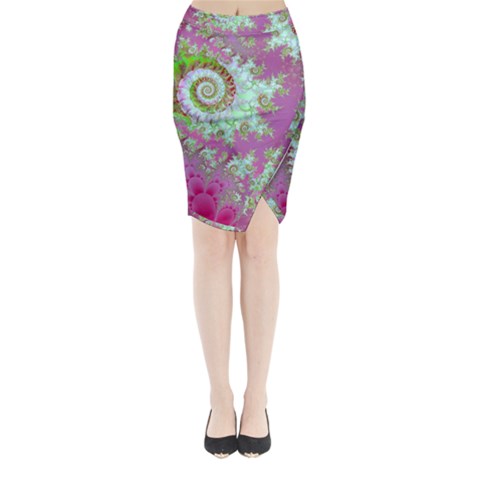 Raspberry Lime Surprise, Abstract Sea Garden  Midi Wrap Pencil Skirt from ArtsNow.com