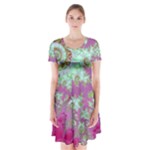 Raspberry Lime Surprise, Abstract Sea Garden  Short Sleeve V-neck Flare Dress