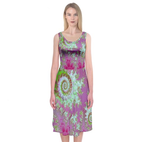 Raspberry Lime Surprise, Abstract Sea Garden  Midi Sleeveless Dress from ArtsNow.com