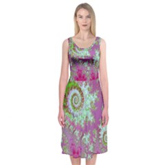 Raspberry Lime Surprise, Abstract Sea Garden  Midi Sleeveless Dress from ArtsNow.com