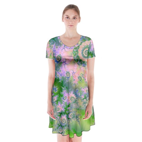 Rose Apple Green Dreams, Abstract Water Garden Short Sleeve V