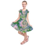 Rose Apple Green Dreams, Abstract Water Garden Kids  Short Sleeve Dress