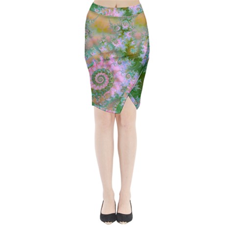 Rose Forest Green, Abstract Swirl Dance Midi Wrap Pencil Skirt from ArtsNow.com