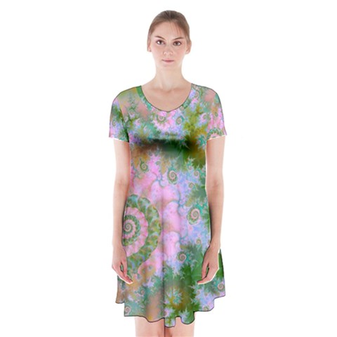 Rose Forest Green, Abstract Swirl Dance Short Sleeve V