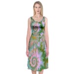 Rose Forest Green, Abstract Swirl Dance Midi Sleeveless Dress