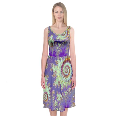 Sea Shell Spiral, Abstract Violet Cyan Stars Midi Sleeveless Dress from ArtsNow.com