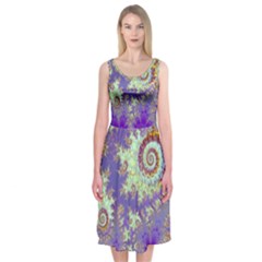 Sea Shell Spiral, Abstract Violet Cyan Stars Midi Sleeveless Dress from ArtsNow.com