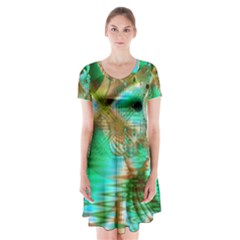 Spring Leaves, Abstract Crystal Flower Garden Short Sleeve V