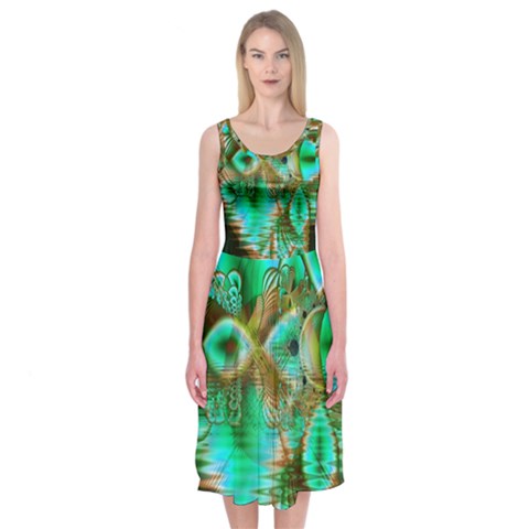 Spring Leaves, Abstract Crystal Flower Garden Midi Sleeveless Dress from ArtsNow.com