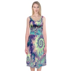 Violet Teal Sea Shells, Abstract Underwater Forest (purple Sea Horse, Abstract Ocean Waves  Midi Sleeveless Dress from ArtsNow.com