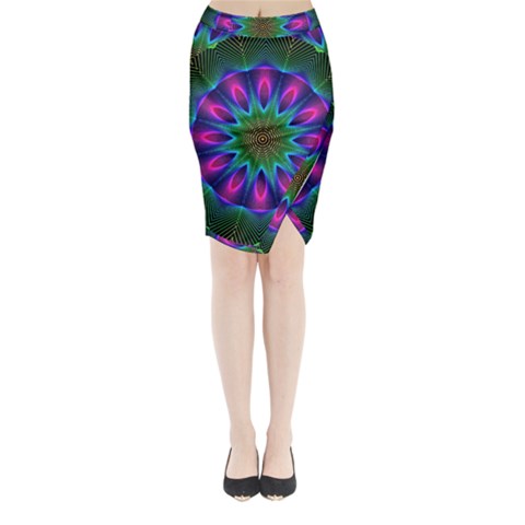 Star Of Leaves, Abstract Magenta Green Forest Midi Wrap Pencil Skirt from ArtsNow.com