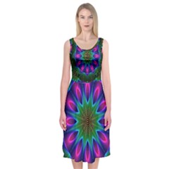 Star Of Leaves, Abstract Magenta Green Forest Midi Sleeveless Dress from ArtsNow.com