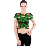 Christmas Santa Cats Crew Neck Crop Top