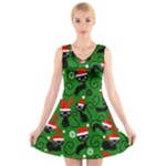 Christmas Santa Cats V-Neck Sleeveless Dress