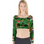 Christmas Santa Cats Long Sleeve Crop Top (Tight Fit)