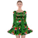 Christmas Santa Cats Long Sleeve Skater Dress